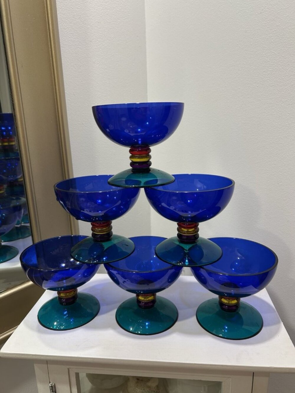 Guzzini Dessert Acrylic Glass Cobalt Blue Green Memphis 80s/90s Set Of 6